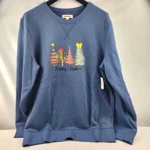 NWT Goodthreads Merry Christmas trendy tree heavy fleece lined sweatshirt Size L